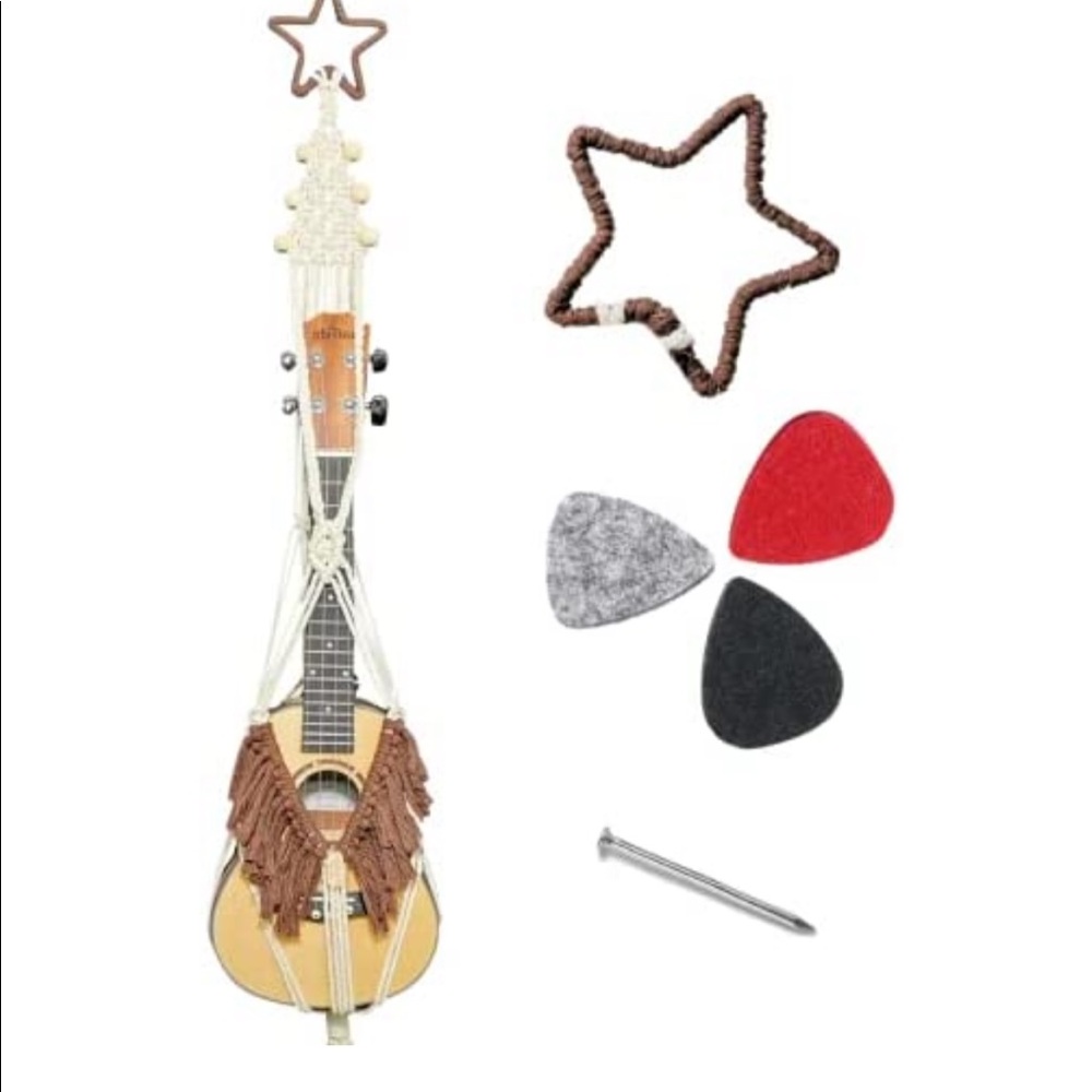 Macrame Ukulele Wall Hanger - white and brown